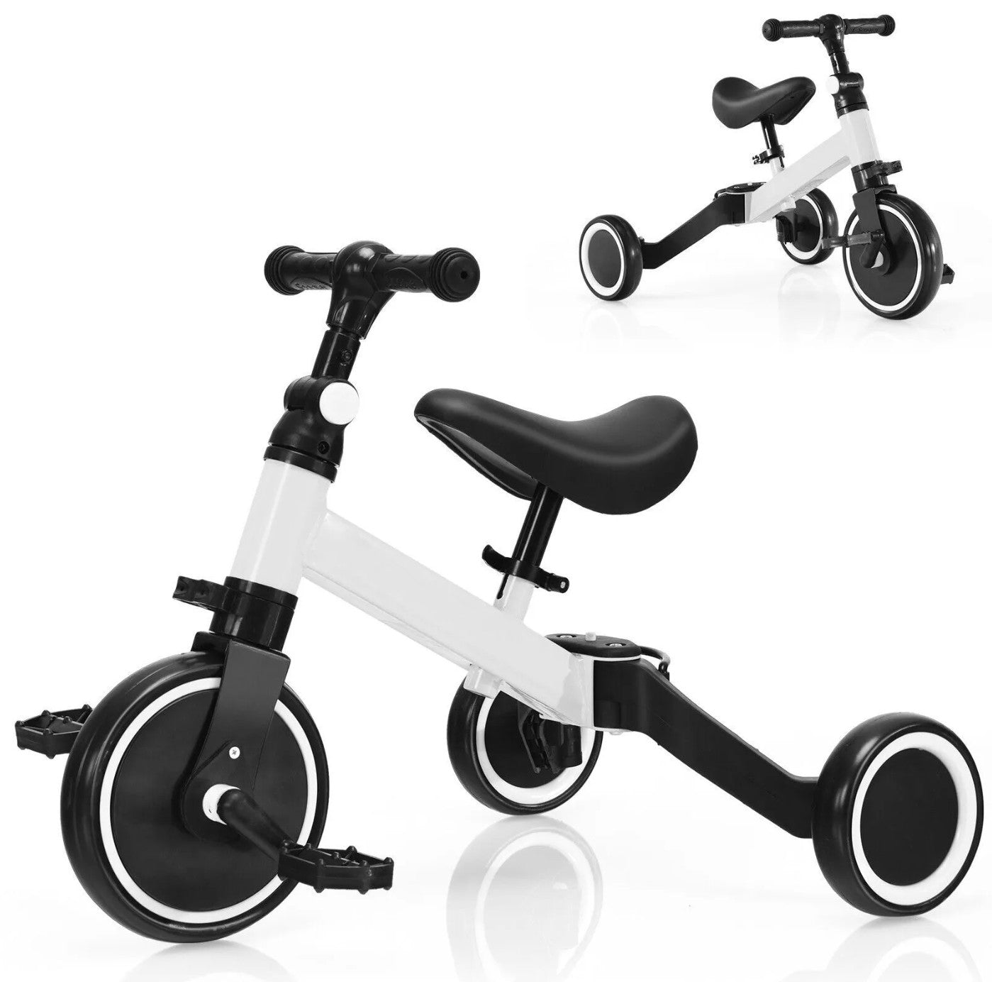 Bicicleta 2 in 1, Zola®, cu 3 roti, cadru din aluminiu, manere din cauciu, alba Bicicleta 2 in 1, Zola®, cu 3 roti, cadru din aluminiu, manere din cauciu, alba